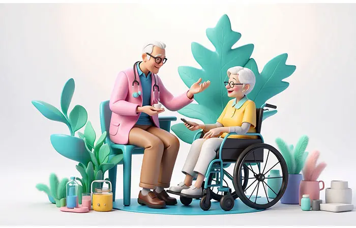 Elderly Couples Spending Time Together 3D Character Art Design Illustration